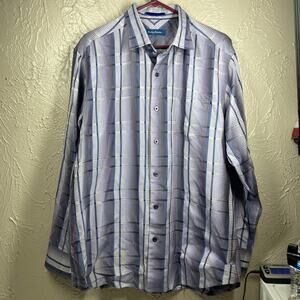 Tommy Bahama‎ White Gray Long Sleeve Button Up Silk Striped Shirt Mens Large